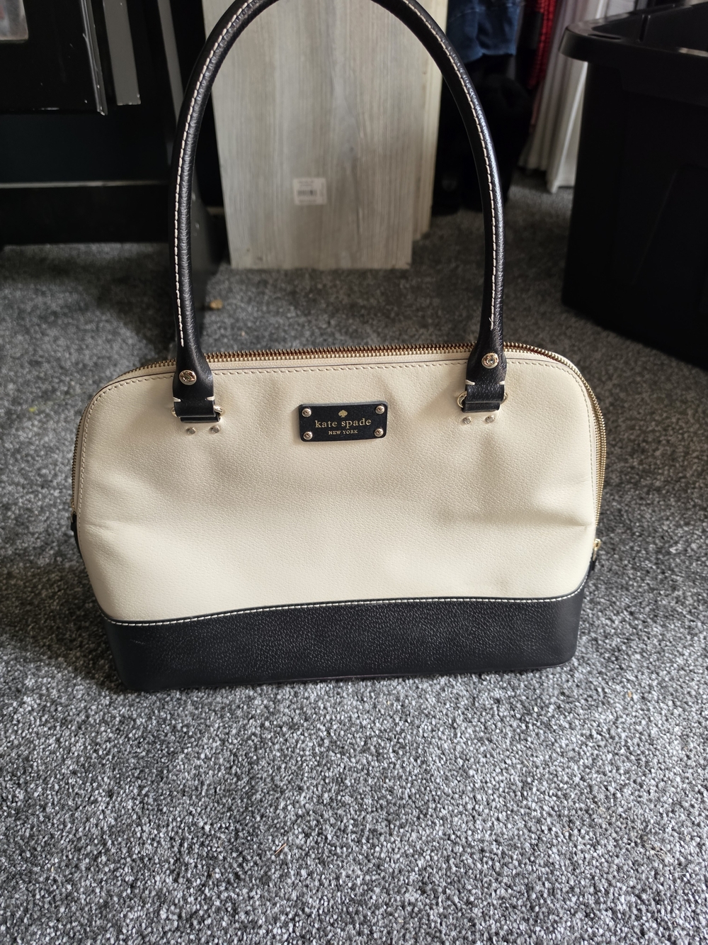 kate spade Cream and Black Dome Satchel with Gold Hardware
